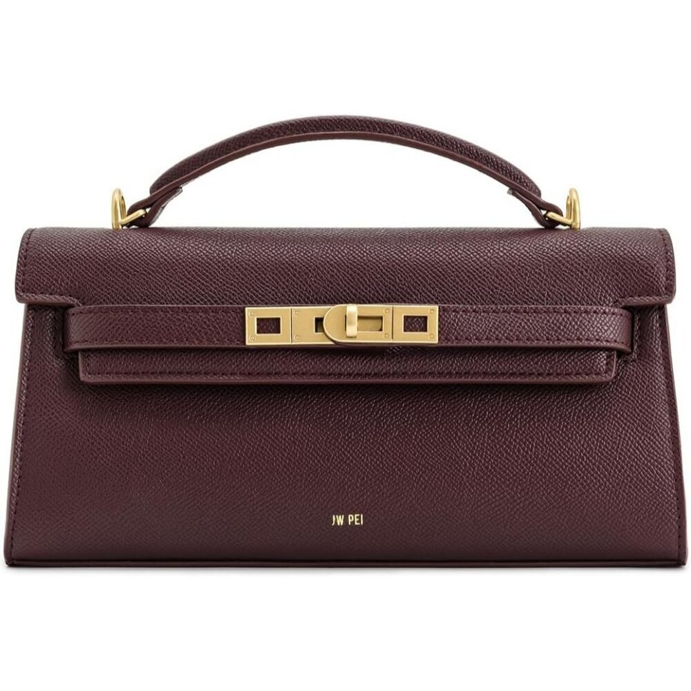 Women's Burgundy Vegan Leather Noor Top Handle Bag Twist Lock Crossbody Bag